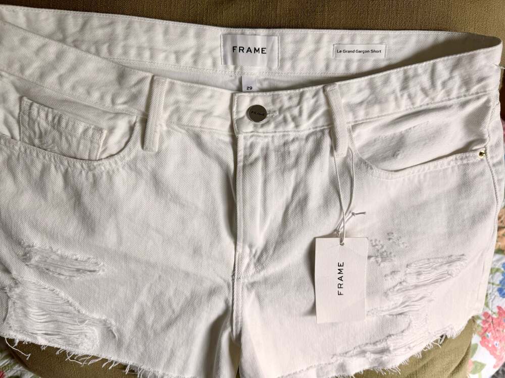 FRAME Le Grand Garçon Distressed Raw Edge Denim Shorts Size 29